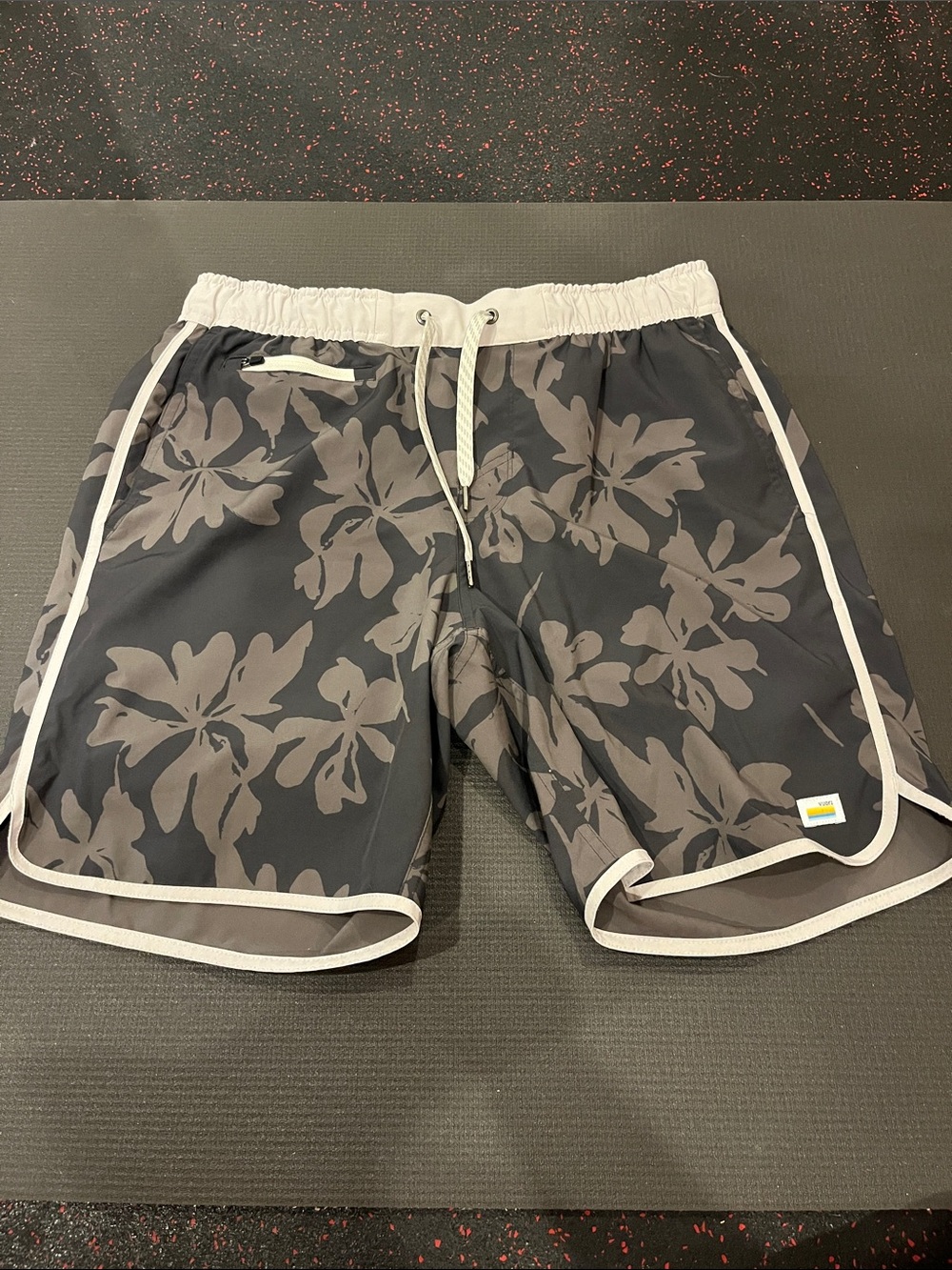 Men's Gray Floral Swim Trunks with Contrast Trim